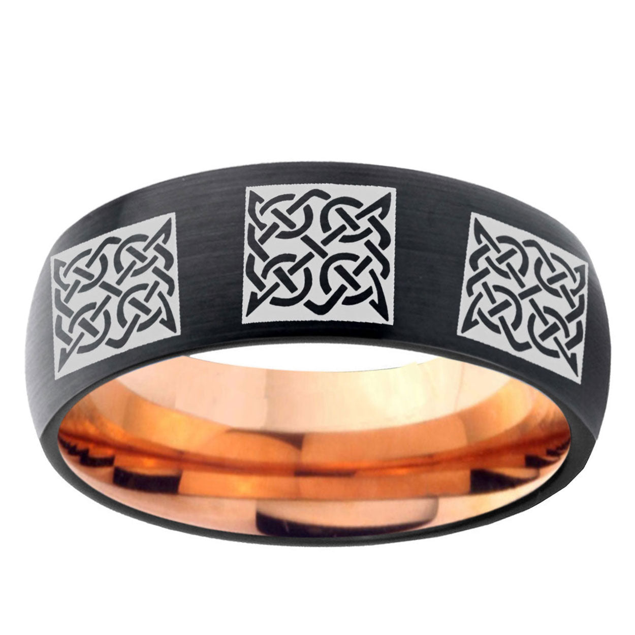 5mm Multiple Celtic Two-Tone Classic Dome Black Rose Gold Tungsten Wedding Band