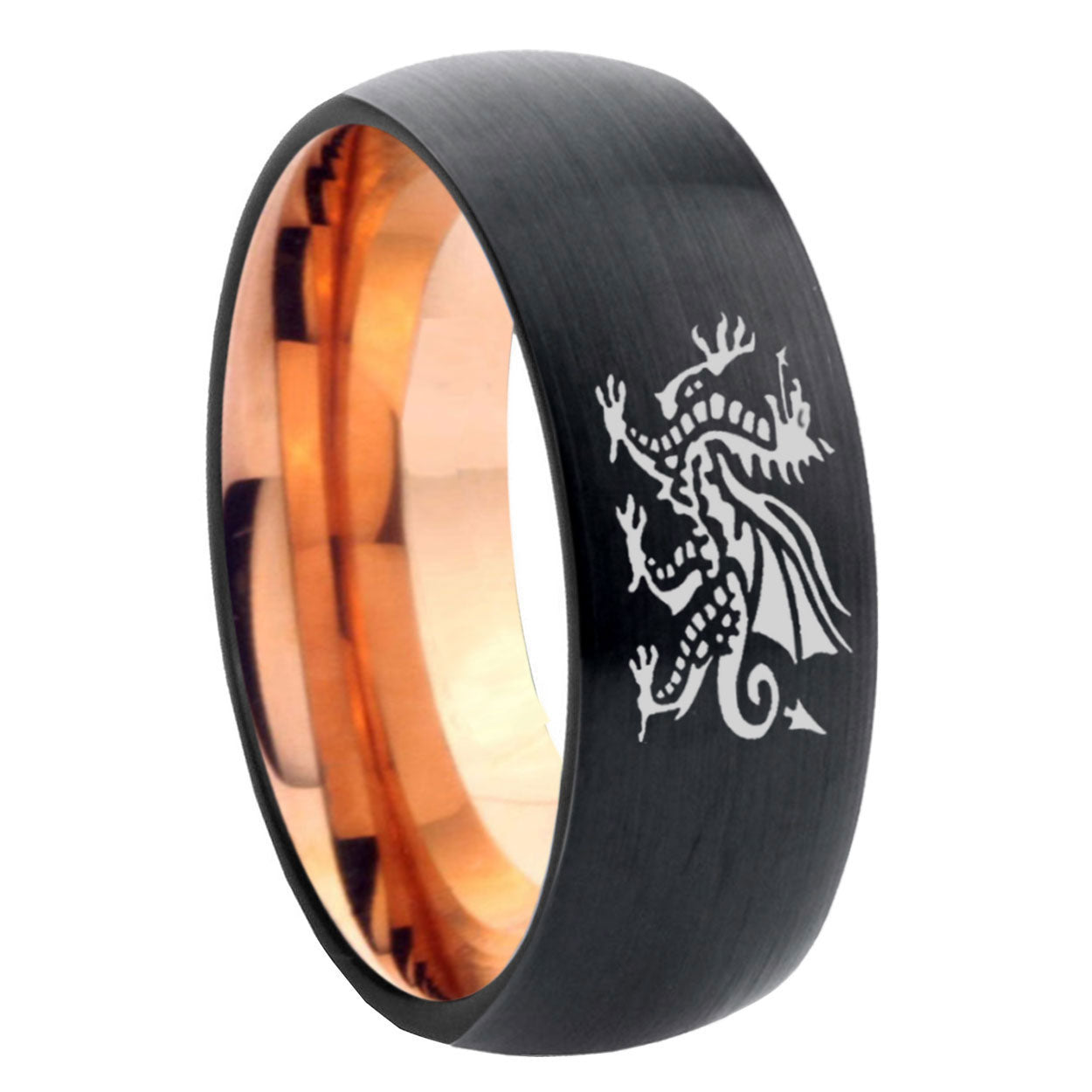 8mm Dragon Two-Tone Classic Dome Black Rose Gold Tungsten Wedding Band