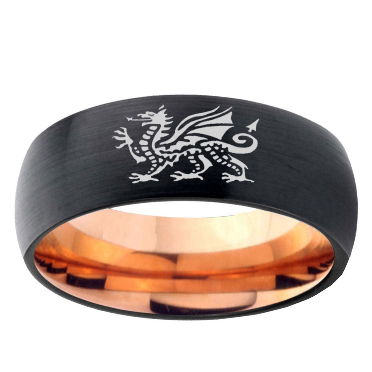 5mm Dragon Two-Tone Classic Dome Black Rose Gold Tungsten Wedding Band