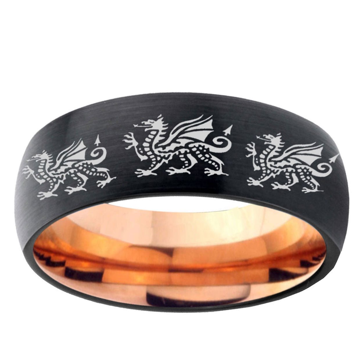5mm Multiple Dragon Two-Tone Classic Dome Black Rose Gold Tungsten Wedding Band