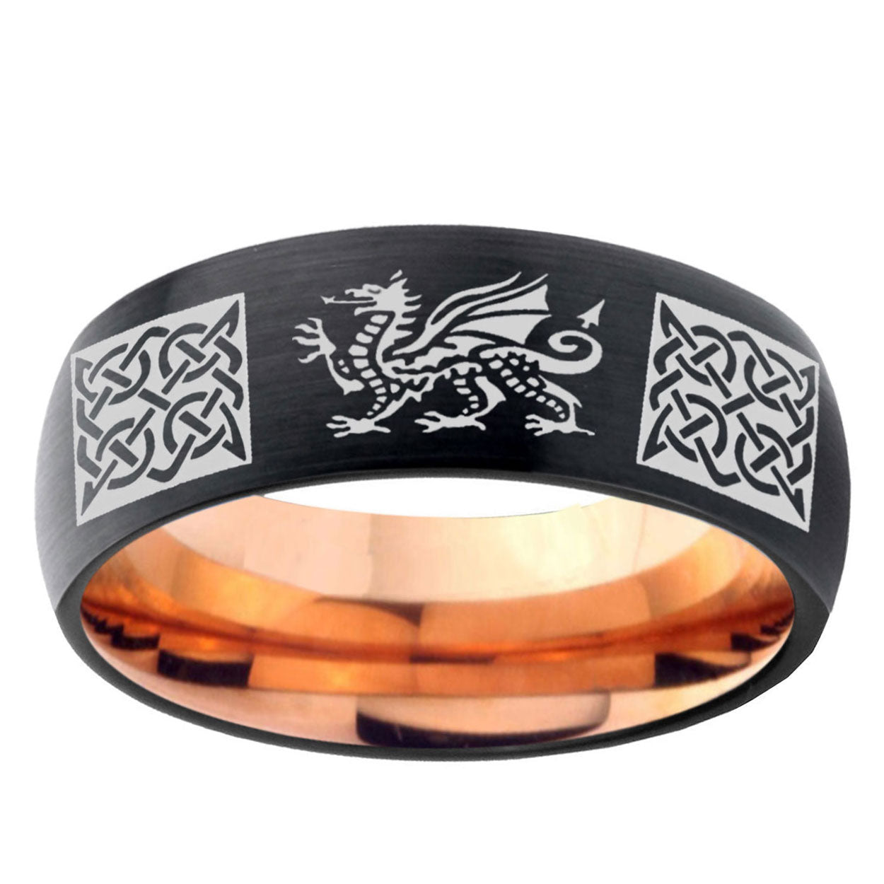 5mm Multi Dragon Celtic Two-Tone Classic Dome Black Rose Gold Tungsten Wedding Band