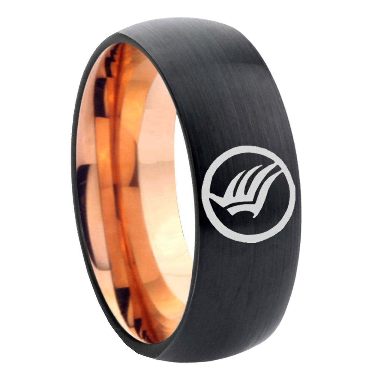 8mm Mass Effect Two-Tone Classic Dome Black Rose Gold Tungsten Wedding Band