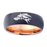 5, 8mm Wolf Dome Rose Gold Black Mens Wedding Bands Unique