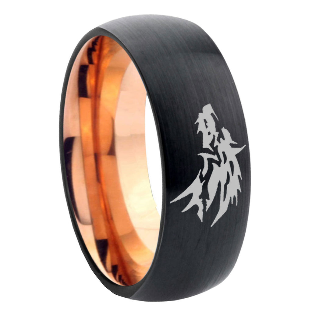 8mm Wolf Design Two-Tone Classic Dome Black Rose Gold Tungsten Wedding Band