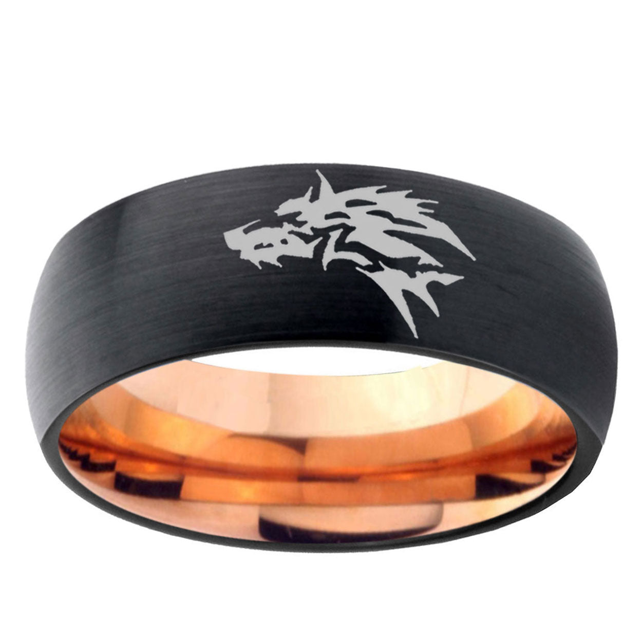 5mm Wolf Design Two-Tone Classic Dome Black Rose Gold Tungsten Wedding Band