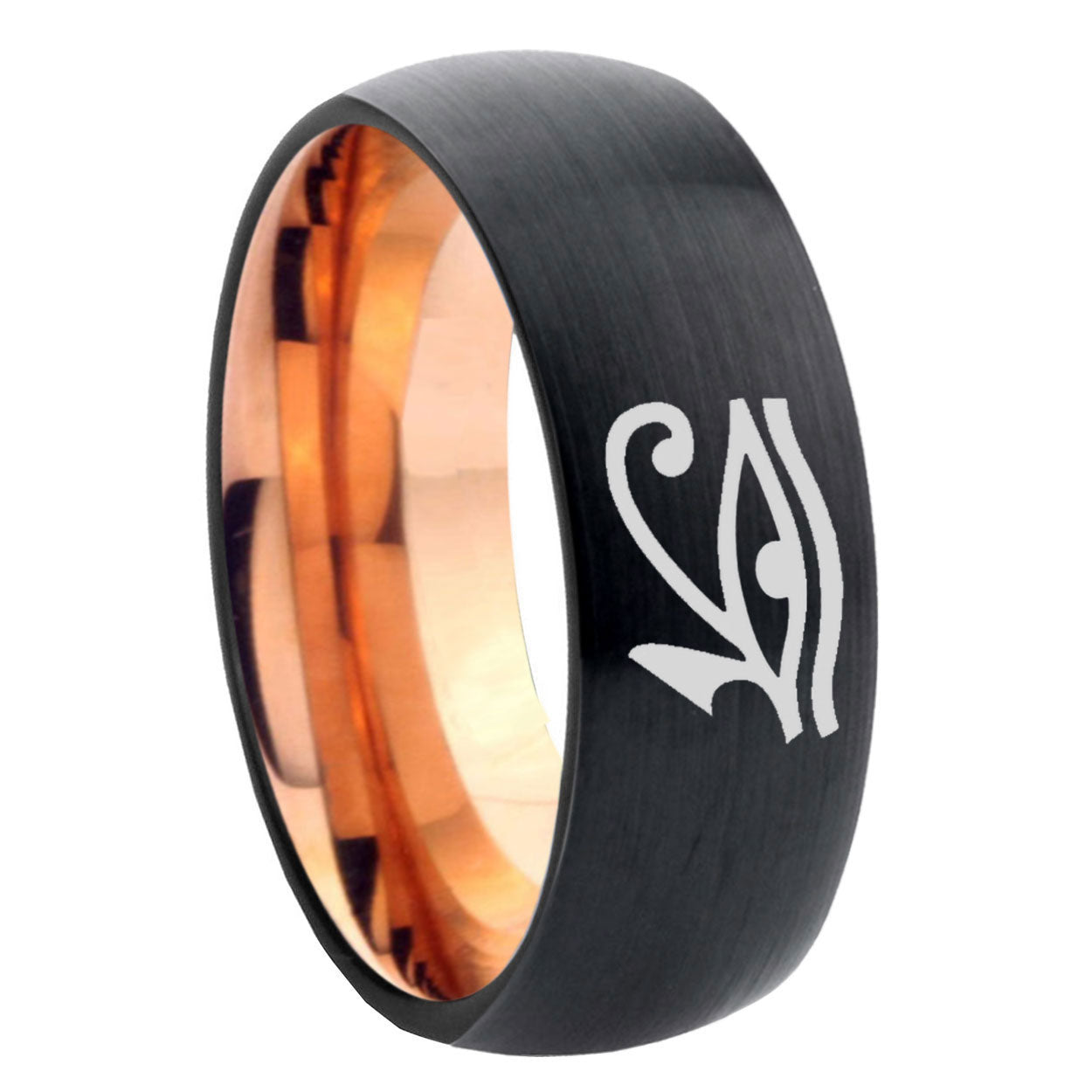 8mm Seeing Eye Two-Tone Classic Dome Black Rose Gold Tungsten Wedding Band