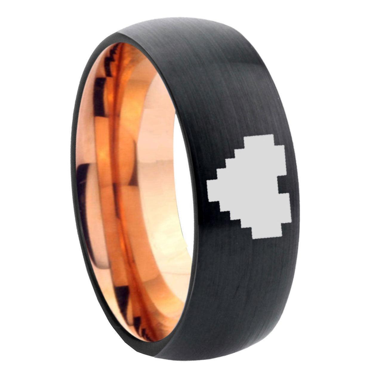 8mm Zelda Heart Two-Tone Classic Dome Black Rose Gold Tungsten Wedding Band