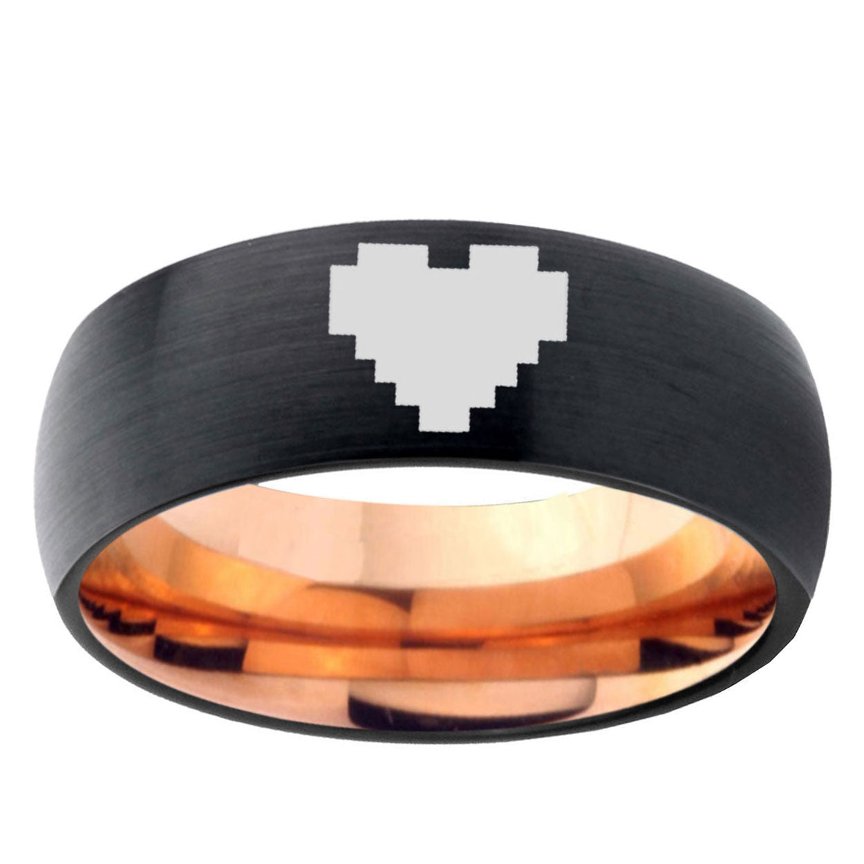 5mm Zelda Heart Two-Tone Classic Dome Black Rose Gold Tungsten Wedding Band
