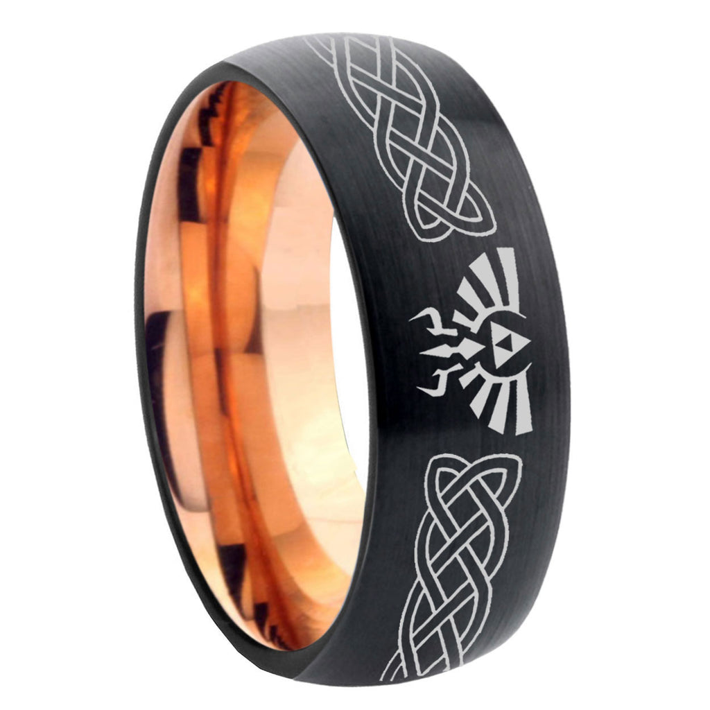 8mm Celtic Zelda Two-Tone Classic Dome Black Rose Gold Tungsten Wedding Band