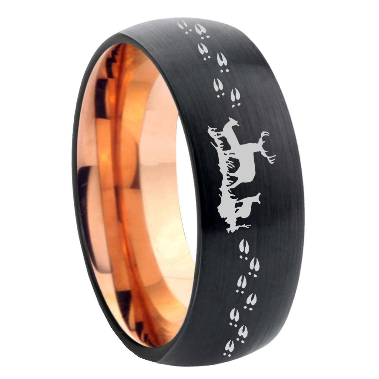10mm Deer Hunting Dome Tungsten Rose Gold Custom Ring for Men