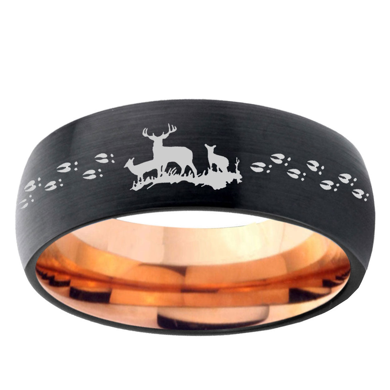 10mm Deer Hunting Dome Tungsten Rose Gold Custom Ring for Men