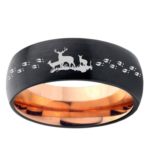 10mm Deer Hunting Dome Tungsten Rose Gold Custom Ring for Men