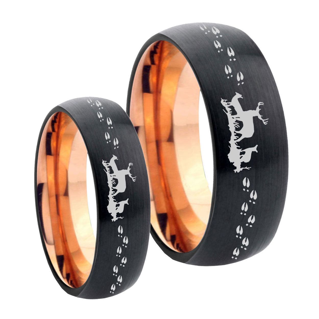 Deer Hunting Dome Rose Gold Tungsten Mens Set Rings