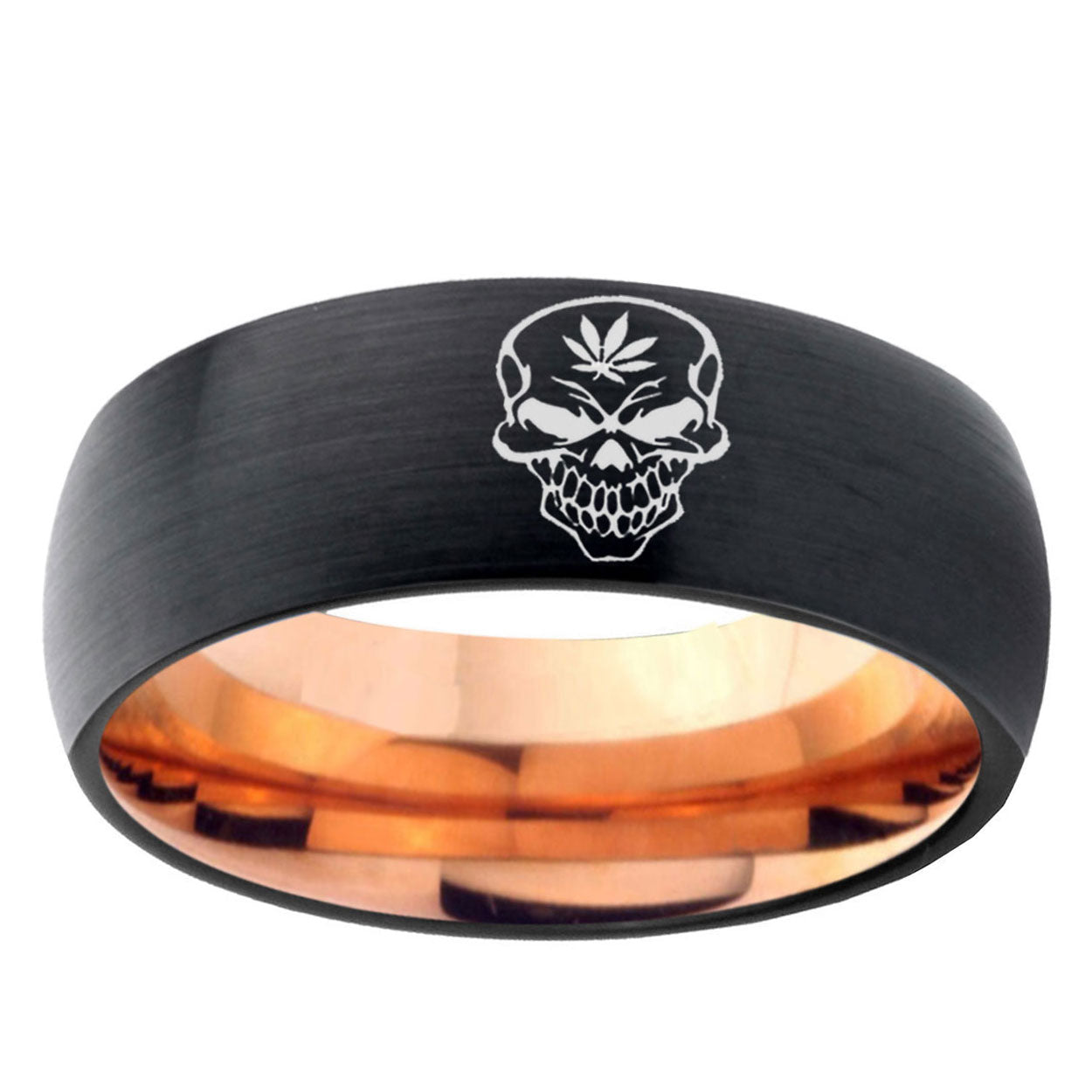 5mm Skull Marijuana Leaf Two-Tone Classic Dome Black Rose Gold Tungsten Wedding Band