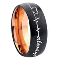 8mm Heart Beat forever Two-Tone Classic Dome Black Rose Gold Tungsten Wedding Band