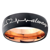 5, 8mm Heart Beat forever Heart always more Dome Tungsten Rose Gold Band Mens