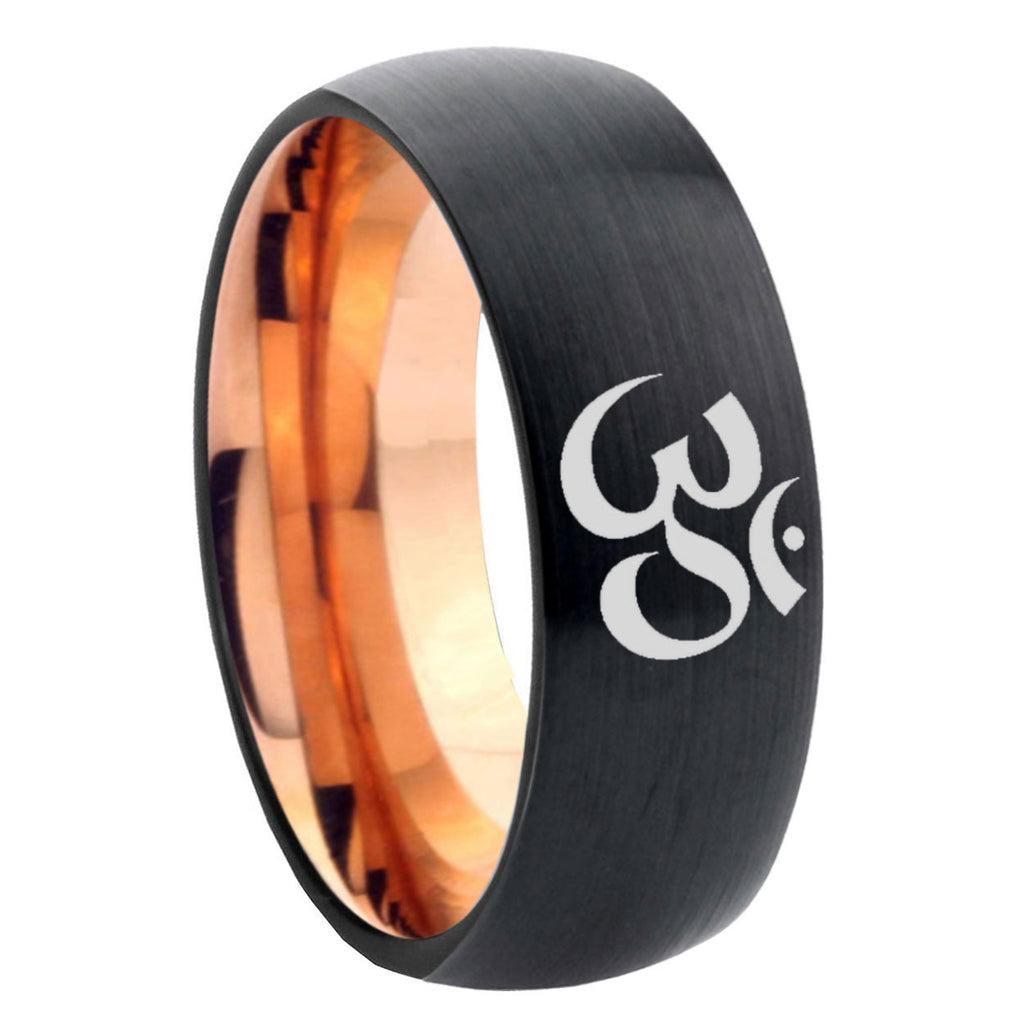 8mm Oma Aum Yoga Two-Tone Classic Dome Black Rose Gold Tungsten Wedding Band