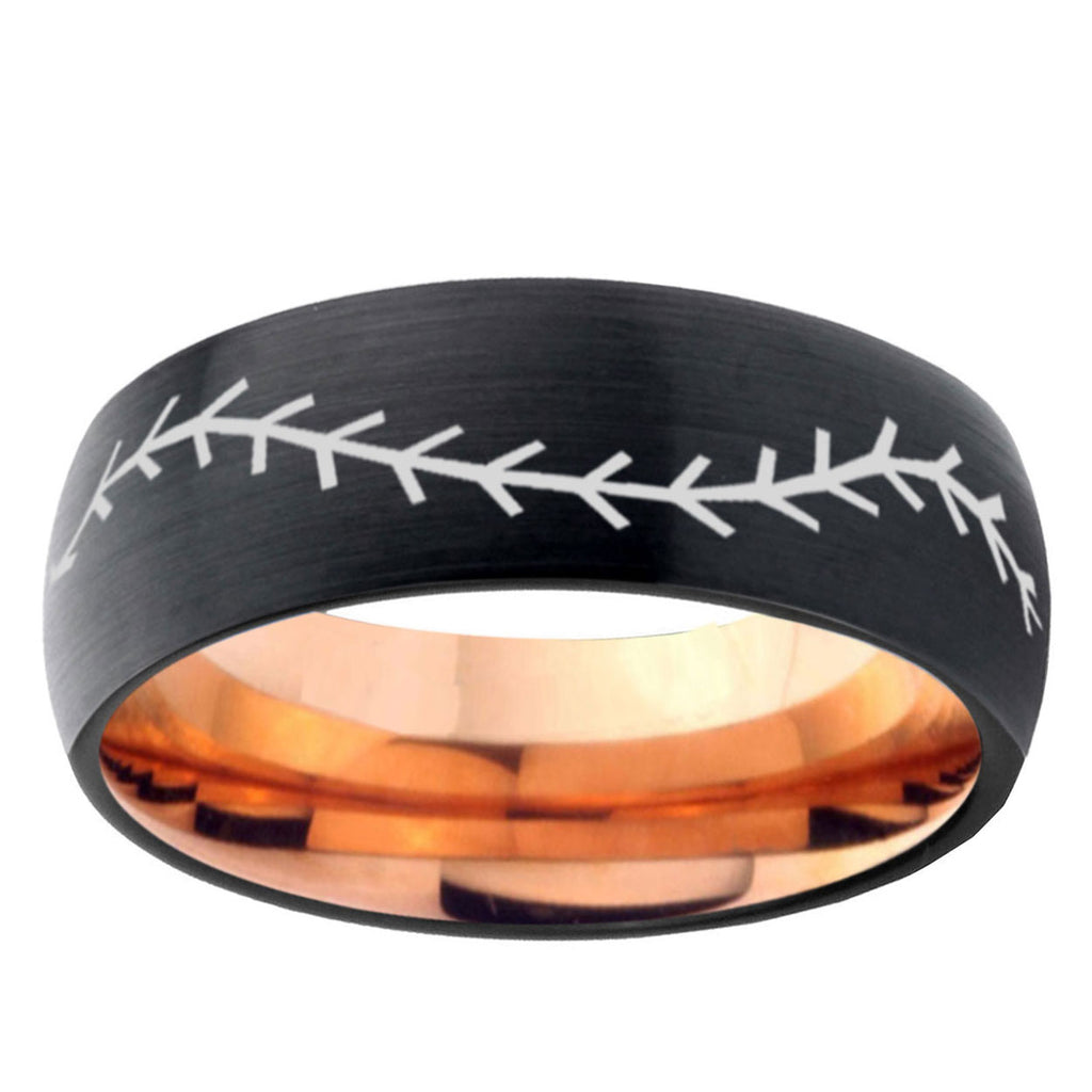 10mm Baseball Dome Tungsten Carbide Rose Gold Promise Ring