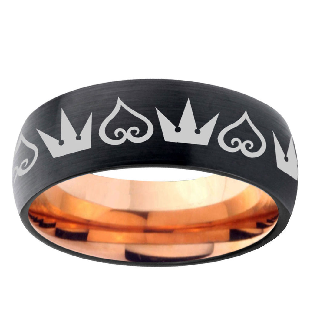 5mm Hearts and Crowns Two-Tone Classic Dome Black Rose Gold Tungsten Wedding Band