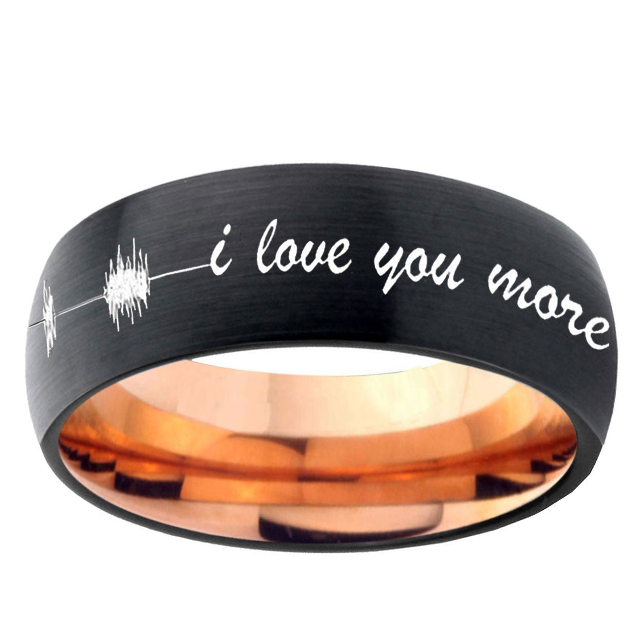 5mm Sound Wave I love you Two-Tone Classic Dome Black Rose Gold Tungsten Wedding Band