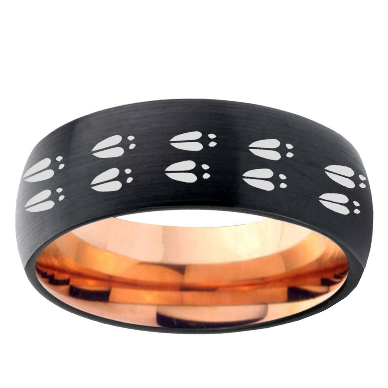 5mm Deer Tracks Two-Tone Classic Dome Black Rose Gold Tungsten Wedding Band