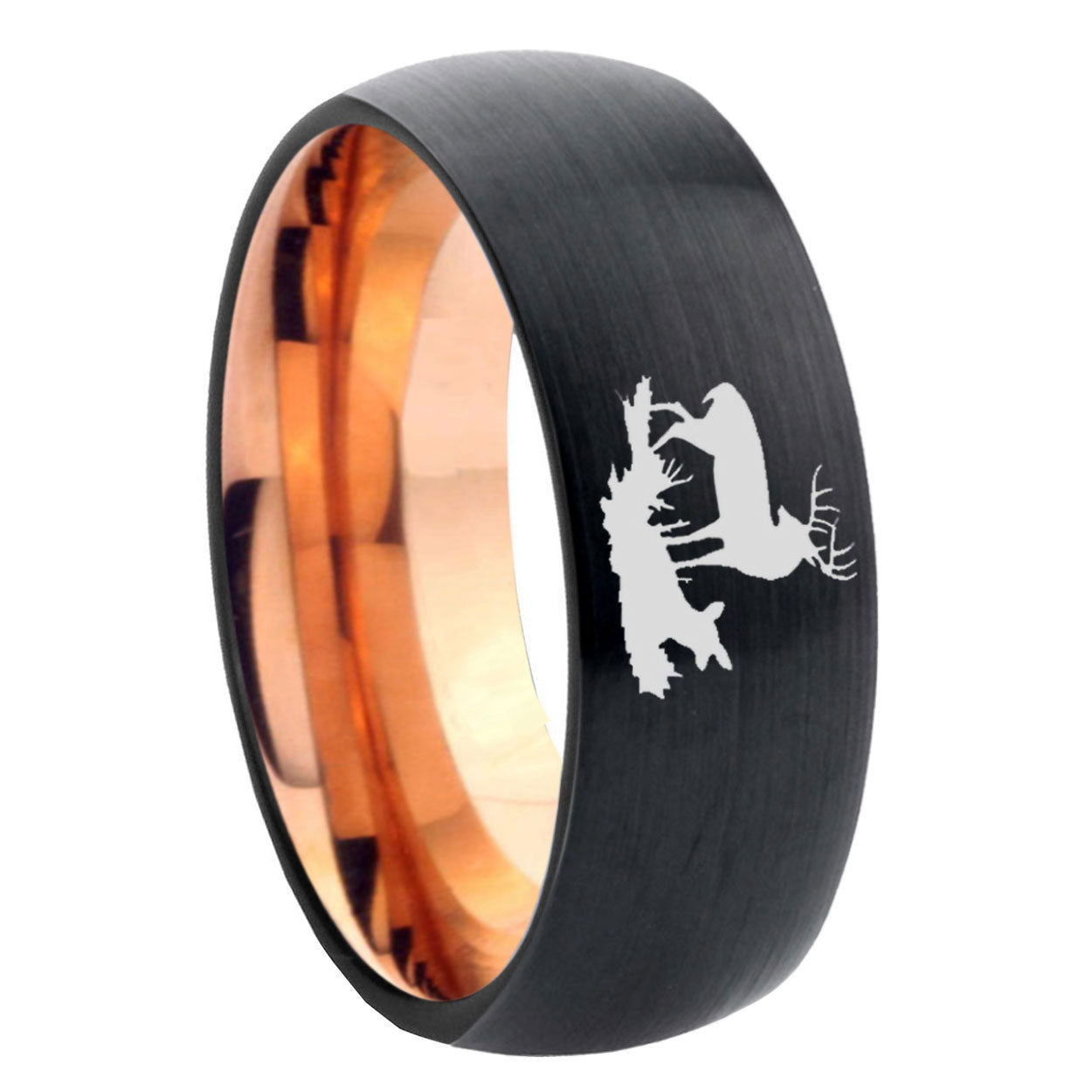 8mm Deer Hunting Two-Tone Classic Dome Black Rose Gold Tungsten Wedding Band