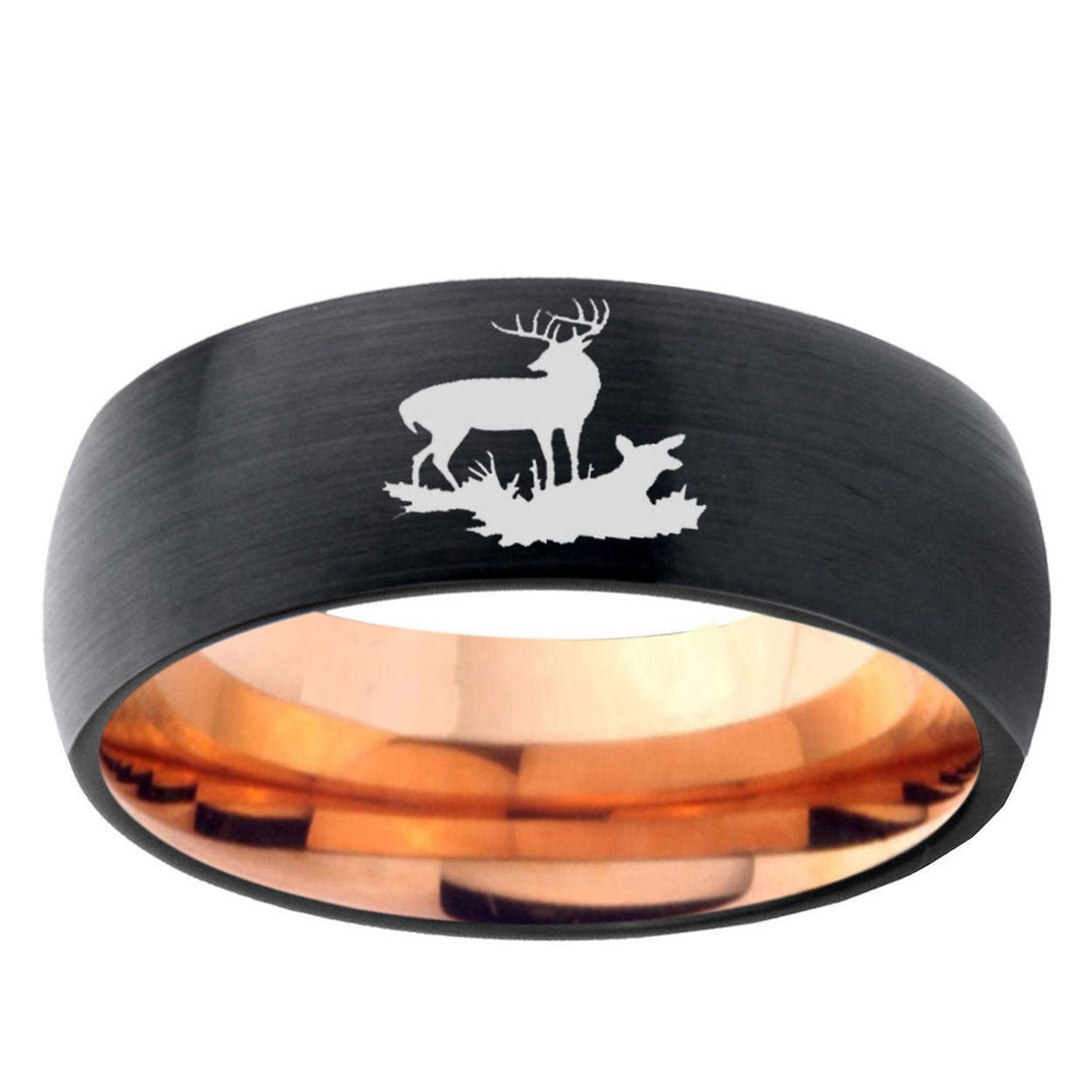 5mm Deer Hunting Two-Tone Classic Dome Black Rose Gold Tungsten Wedding Band
