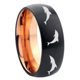 8mm Dolphins Dome Black And Rose Gold Tungsten Carbide Mens Engagement Ring