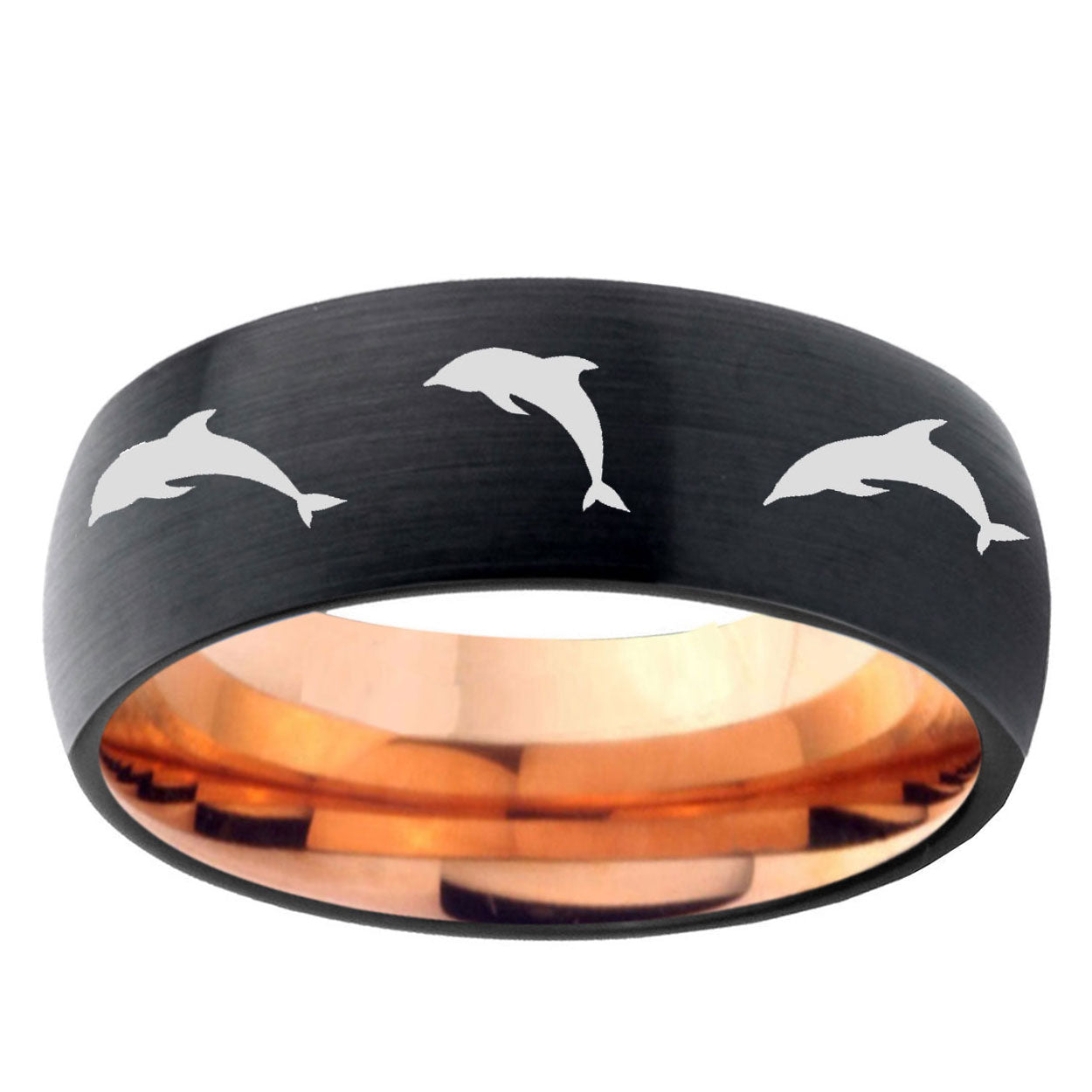 5mm Dolphins Two-Tone Classic Dome Black Rose Gold Tungsten Wedding Band