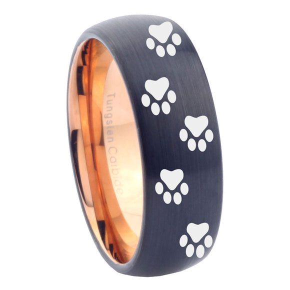 10mm-Paw-Print-Design-Dome-Tungsten-Carbide-Rose-Gold-Men's-Ring