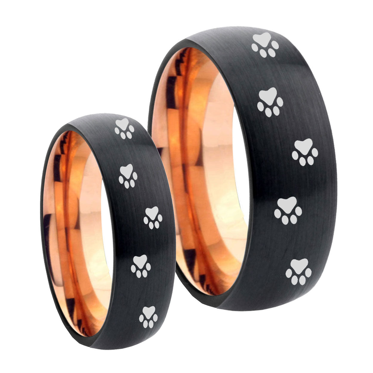 Paw Print Designs Dome Rose Gold Tungsten Bridal Band Set