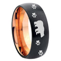 8mm Bear and Paw Two-Tone Classic Dome Black Rose Gold Tungsten Wedding Band
