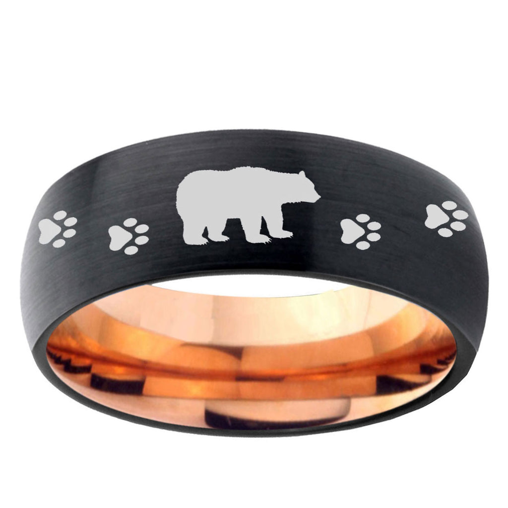 5mm Bear and Paw Two-Tone Classic Dome Black Rose Gold Tungsten Wedding Band