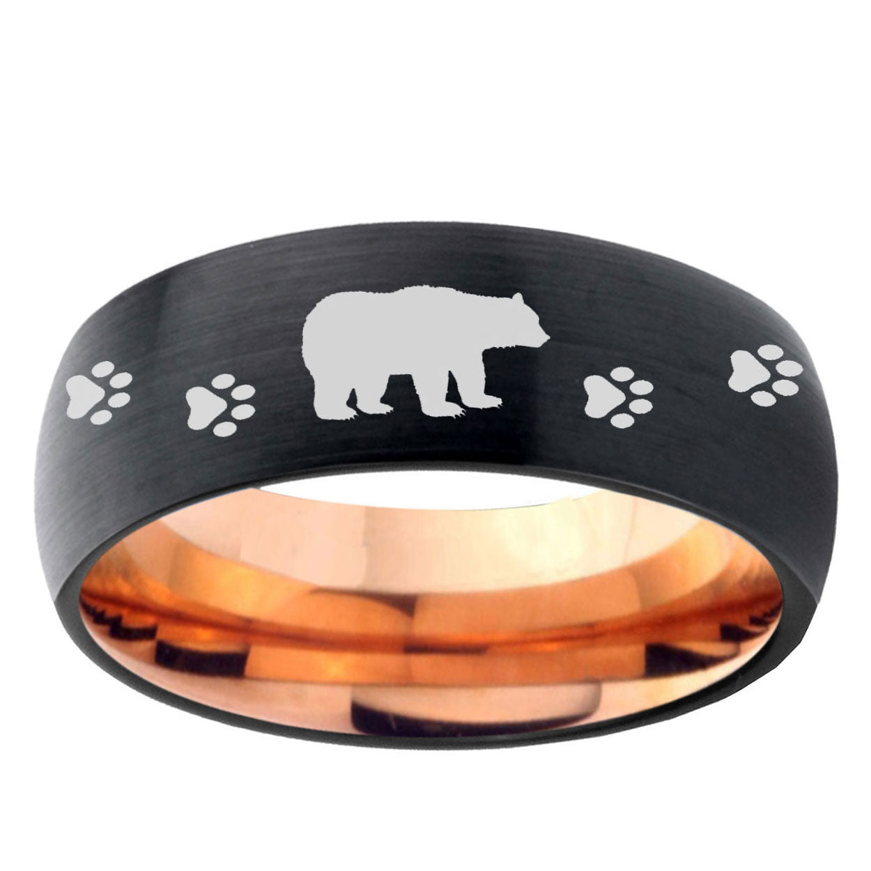 5mm Bear and Paw Two-Tone Classic Dome Black Rose Gold Tungsten Wedding Band