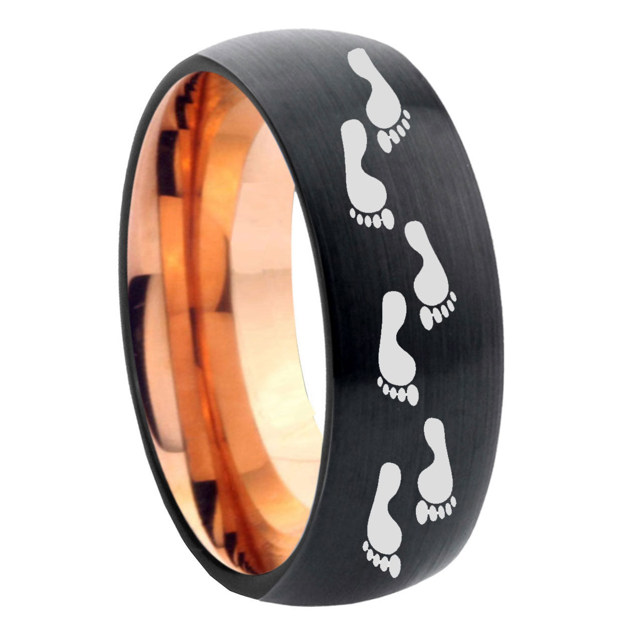 8mm Foot Print Two-Tone Classic Dome Black Rose Gold Tungsten Wedding Band
