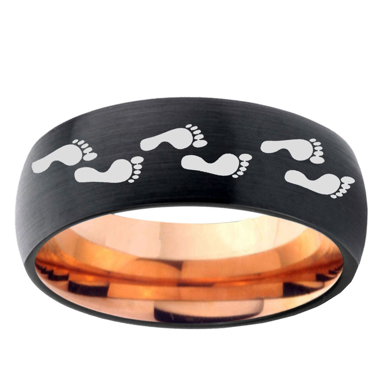 5mm Foot Print Two-Tone Classic Dome Black Rose Gold Tungsten Wedding Band