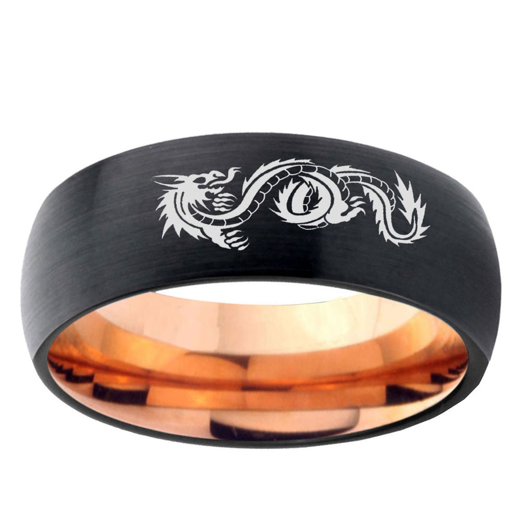 5mm Dragon Symbol Two-Tone Classic Dome Black Rose Gold Tungsten Wedding Band
