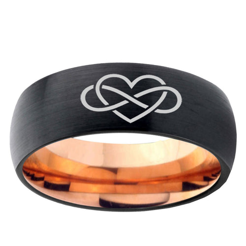 10mm Infinity Love Dome Tungsten Carbide Rose Gold Personalized Ring