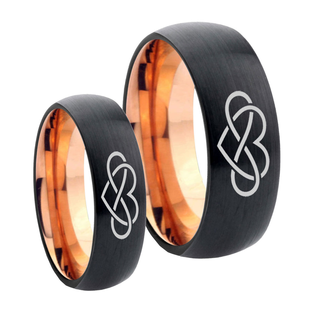 Infinity Loves Dome Rose Gold Tungsten Promise Ring Set