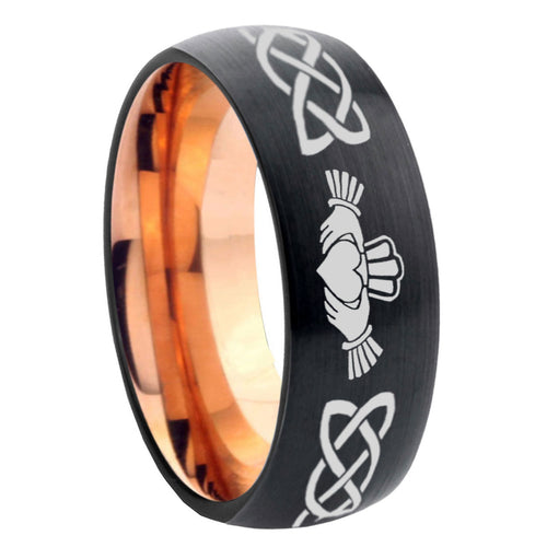 10mm Irish Claddagh Dome Tungsten Rose Gold Custom Ring for Men