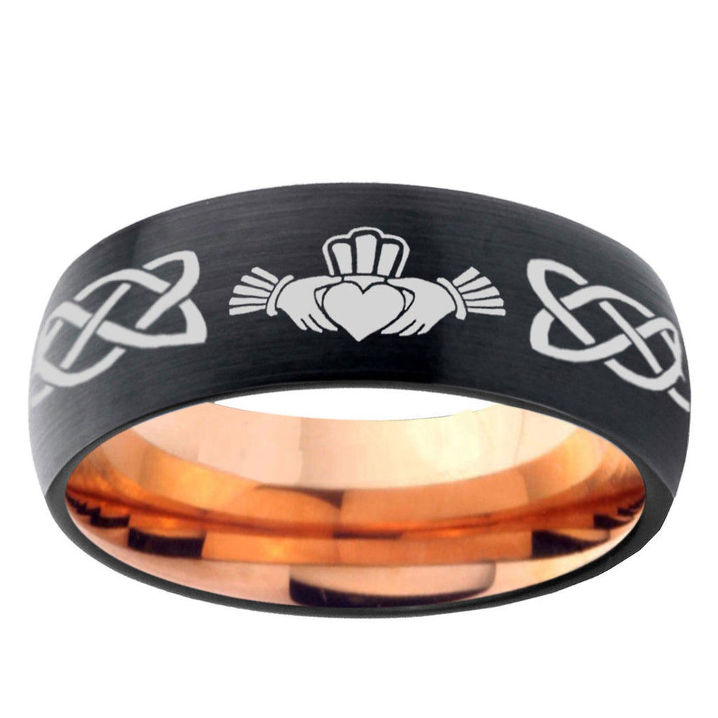 10mm Irish Claddagh Dome Tungsten Rose Gold Custom Ring for Men