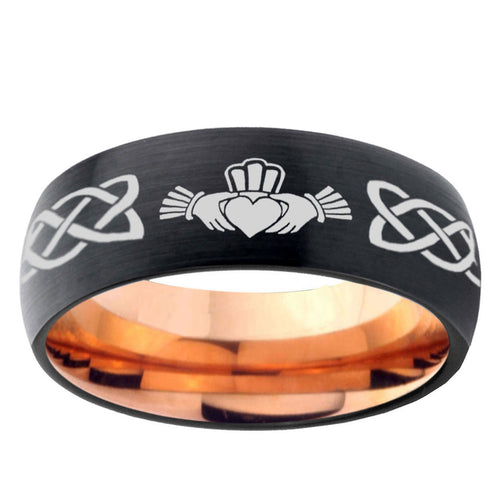 10mm Irish Claddagh Dome Tungsten Rose Gold Custom Ring for Men
