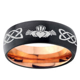 5, 8mm Irish Claddagh Dome Tungsten Carbide Rose Gold Anniversary Ring