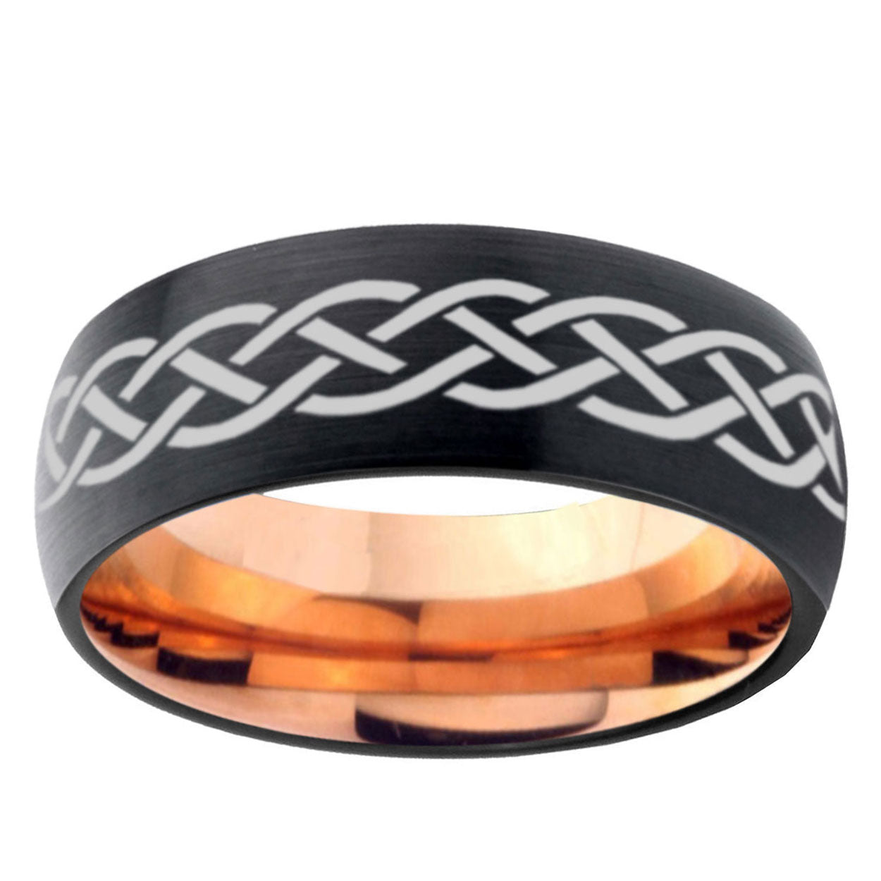 5mm Celtic Knot Symbol Two-Tone Classic Dome Black Rose Gold Tungsten Wedding Band