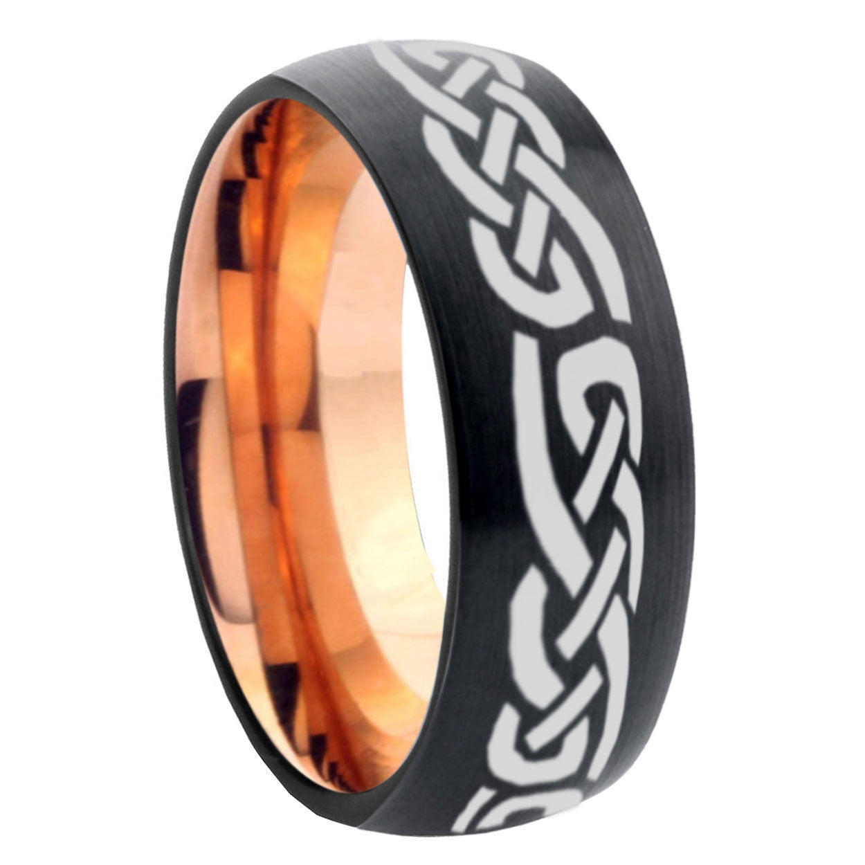 8mm Celtic Infinity Love Two-Tone Classic Dome Black Rose Gold Tungsten Wedding Band