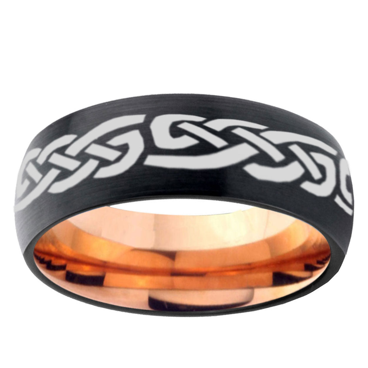 5mm Celtic Infinity Love Two-Tone Classic Dome Black Rose Gold Tungsten Wedding Band