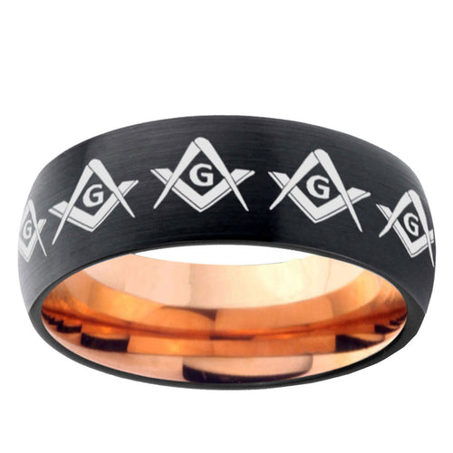 10mm Masonic Square and Compass Dome Tungsten Rose Gold Custom Ring for Men