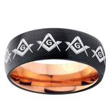 5, 8mm Masonic Square and Compass Dome Tungsten Carbide Rose Gold Anniversary Ring