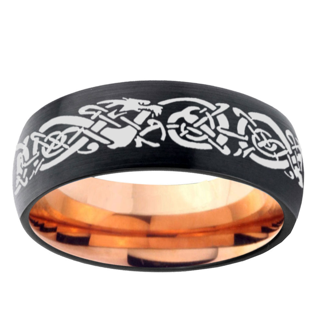 5mm Celtic Knot Dragon Two-Tone Classic Dome Black Rose Gold Tungsten Wedding Band