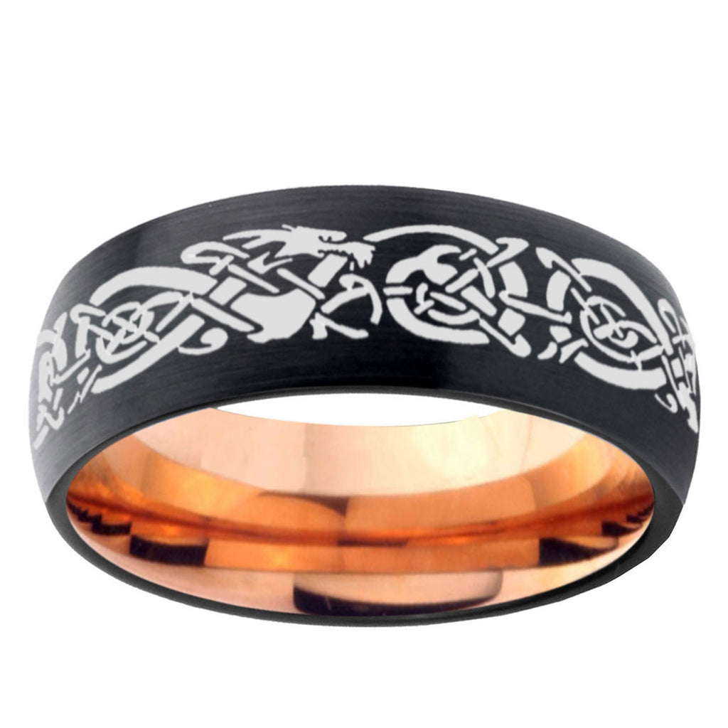 10mm Celtic Dragon Dome Tungsten Rose Gold Custom Ring for Men